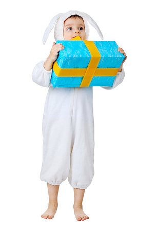 simsearch:400-06557484,k - A child with a gift. The costume is a white rabbit. isolated on white background Stockbilder - Microstock & Abonnement, Bildnummer: 400-06770917
