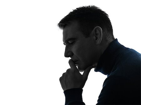 one caucasian man serious thinking pensive portrait in silhouette studio isolated on white background Foto de stock - Super Valor sin royalties y Suscripción, Código: 400-06770955