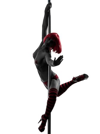 simsearch:400-07218974,k - one caucasian woman pole dancer dancing in silhouette studio isolated on white background Stock Photo - Budget Royalty-Free & Subscription, Code: 400-06770974