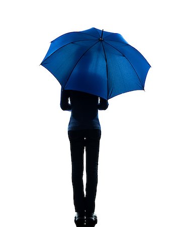 silhouette girl with umbrella - one caucasian woman rear view  holding umbrella  in silhouette studio isolated on white background Stock Photo - Budget Royalty-Free & Subscription, Code: 400-06771014