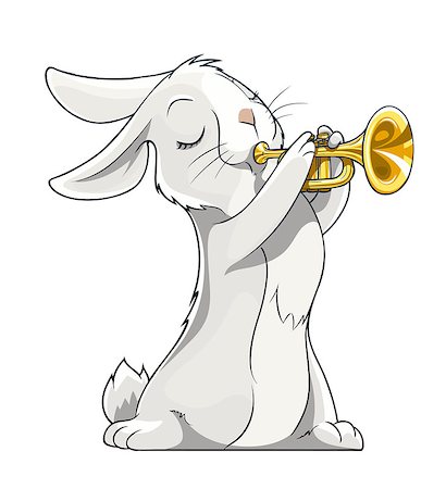 hare playing trumpet vector illustration isolated on white background Stock Photo - Budget Royalty-Free & Subscription, Code: 400-06771124