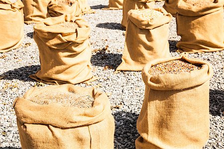 dry fruits crops - Wheat sacks during a sunny day in a warm  summer season Stock Photo - Budget Royalty-Free & Subscription, Code: 400-06771223