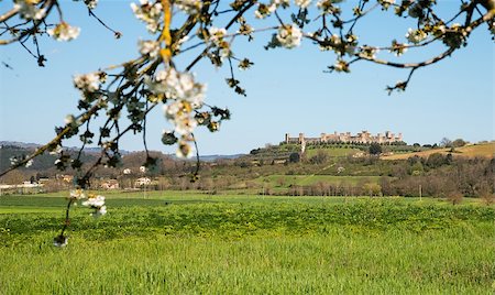 A postcard from the castle of Monteriggioni in Tuscany Foto de stock - Super Valor sin royalties y Suscripción, Código: 400-06771297