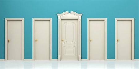 The composition of the four standard doors and one decorated in the center, which symbolizes the best way Stock Photo - Budget Royalty-Free & Subscription, Code: 400-06771314