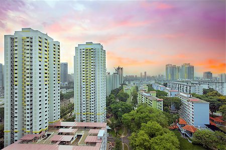 Sunset Over Singapore Government Public Housing Estate Stock Photo - Budget Royalty-Free & Subscription, Code: 400-06771529