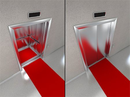 simsearch:400-04381385,k - Elevator with red carpet. Two images one with opened doors and one with closed elevator doors. Foto de stock - Super Valor sin royalties y Suscripción, Código: 400-06771666