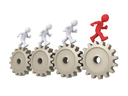 3d people running on cogwheels and one is the leader Stock Photo - Budget Royalty-Free & Subscription, Code: 400-06771717