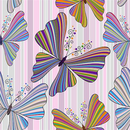 Striped seamless pattern with striped colorful butterflies (vector) Foto de stock - Super Valor sin royalties y Suscripción, Código: 400-06771959