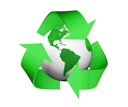 simsearch:400-04384469,k - a 3D rendering of a green recycle icon that is covering earth with green lands and white seas, isolated on a white background Photographie de stock - Aubaine LD & Abonnement, Code: 400-06772097