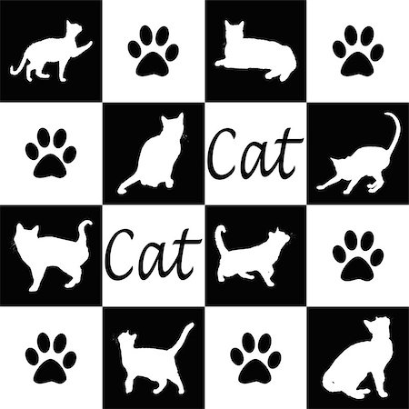 simsearch:400-06640545,k - Wallpaper with cat silhouettes in black and white Stock Photo - Budget Royalty-Free & Subscription, Code: 400-06772141