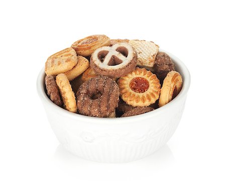 simsearch:400-08862169,k - Various cookies in bowl. Isolated on white  background Stockbilder - Microstock & Abonnement, Bildnummer: 400-06772187