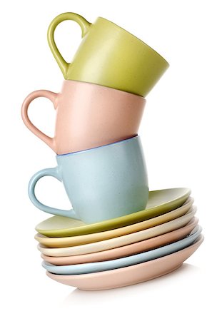 Cups and dishes isolated on a white background Stockbilder - Microstock & Abonnement, Bildnummer: 400-06772500