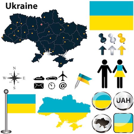 simsearch:400-06770073,k - Vector of Ukraine set with detailed country shape with region borders, flags and icons Foto de stock - Super Valor sin royalties y Suscripción, Código: 400-06772563