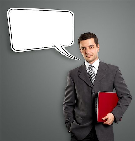 speech bubble with someone thinking - Business man with speech bubble, looking on camera Stock Photo - Budget Royalty-Free & Subscription, Code: 400-06772794