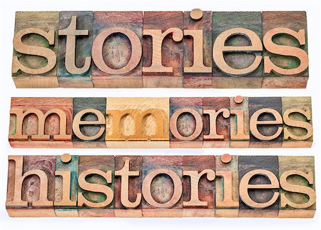 stories, memories, histories words - collage of isolated text in letterpress wood type printing blocks Stockbilder - Microstock & Abonnement, Bildnummer: 400-06773014