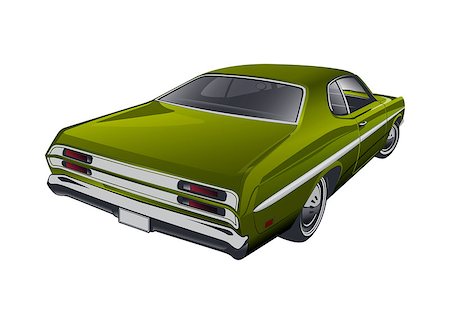 retro car green - Illustration of back view of and old green American muscle car. Stock Photo - Budget Royalty-Free & Subscription, Code: 400-06787557
