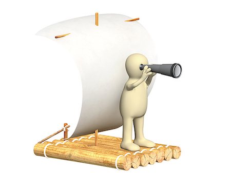 simsearch:640-01358369,k - Puppet with spyglass on wooden raft. Isolated over white Photographie de stock - Aubaine LD & Abonnement, Code: 400-06787775