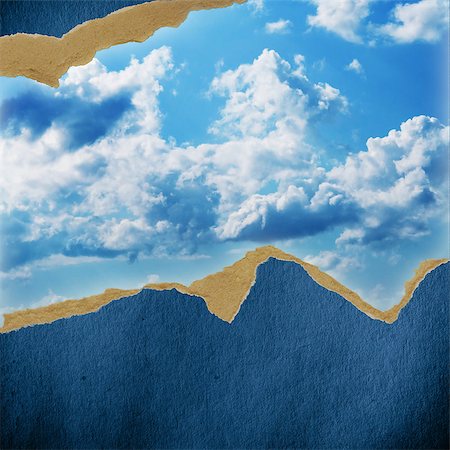 riped vintage paper on sky cloud background Stock Photo - Budget Royalty-Free & Subscription, Code: 400-06788063
