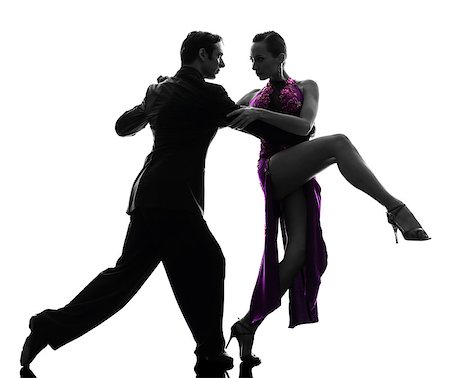 one caucasian couple man woman ballroom dancers tangoing  in silhouette studio isolated on white background Stockbilder - Microstock & Abonnement, Bildnummer: 400-06788158