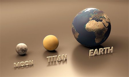 simsearch:400-06766471,k - A rendered size-comparison sheet between the Planet Earth, the Moon and Saturn Moon Titan with captions. Stock Photo - Budget Royalty-Free & Subscription, Code: 400-06788251