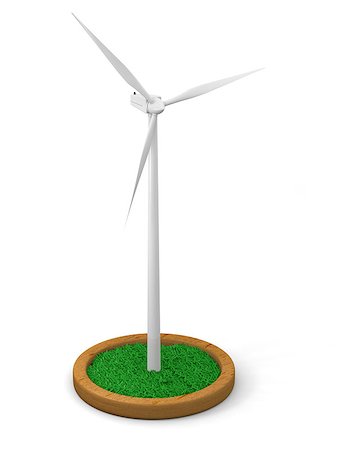 Model of wind turbine with grassy patch on wooden stand with white background Stock Photo - Budget Royalty-Free & Subscription, Code: 400-06788509