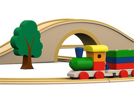 simsearch:400-05292821,k - 3D illustration of colorful wooden toy train with track, tunnel and bridge Stock Photo - Budget Royalty-Free & Subscription, Code: 400-06788525