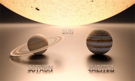 A rendered comparison of the Sun and the Planets Jupiter and Saturn with captions. Foto de stock - Super Valor sin royalties y Suscripción, Código: 400-06788675
