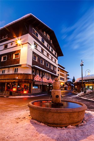 french alps lodges - Beautiful Fountain in Megeve At Morning, French Alps Stock Photo - Budget Royalty-Free & Subscription, Code: 400-06788815