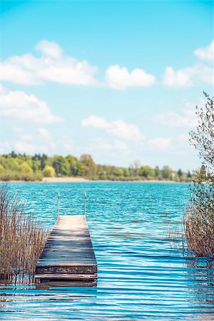 romantic dock landscape - Bathing jetty for relaxing in light, green nature at Chiemsee, Germany Stock Photo - Budget Royalty-Free & Subscription, Code: 400-06788853