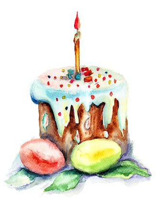 simsearch:400-07578061,k - Easter cake and easter egg, watercolor illustration Foto de stock - Royalty-Free Super Valor e Assinatura, Número: 400-06789138