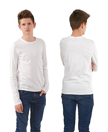 Young male with blank white t-shirt, front and back. Ready for your design or logo. Stock Photo - Budget Royalty-Free & Subscription, Code: 400-06789377