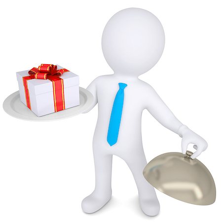 simsearch:400-06789466,k - 3d man holding a gift box on a platter. Isolated render on a white background Stock Photo - Budget Royalty-Free & Subscription, Code: 400-06789447