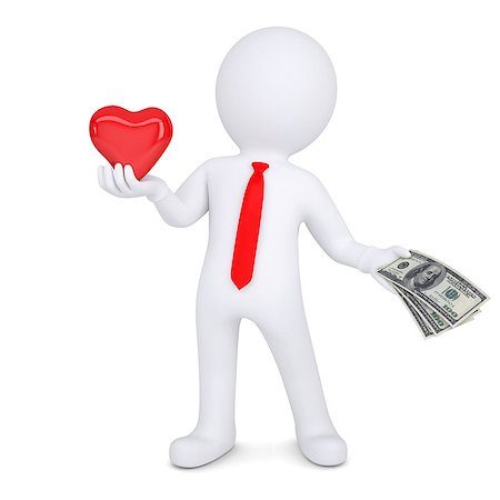simsearch:400-04610806,k - 3d man changes heart on money. Isolated render on a white background Stock Photo - Budget Royalty-Free & Subscription, Code: 400-06789448