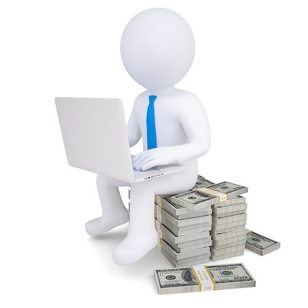 simsearch:400-04610806,k - 3d man with laptop sitting on a pile of money. Isolated render on a white background Stock Photo - Budget Royalty-Free & Subscription, Code: 400-06789457