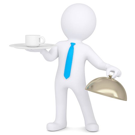 simsearch:400-06789466,k - 3d man holding a coffee cup on a platter. Isolated render on a white background Stock Photo - Budget Royalty-Free & Subscription, Code: 400-06789452