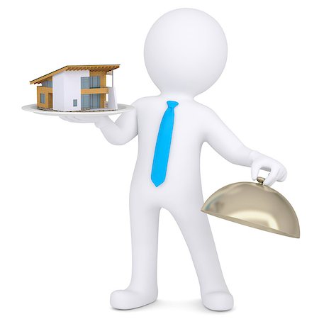 simsearch:400-06789466,k - 3d man holding a house on a platter. Isolated render on a white background Stock Photo - Budget Royalty-Free & Subscription, Code: 400-06789453