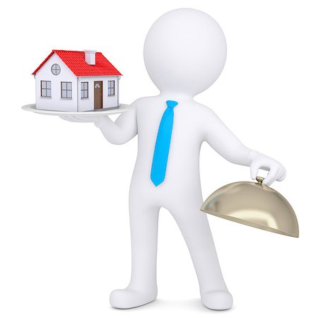 simsearch:400-06789466,k - 3d man holding a house on a platter. Isolated render on a white background Stock Photo - Budget Royalty-Free & Subscription, Code: 400-06789475