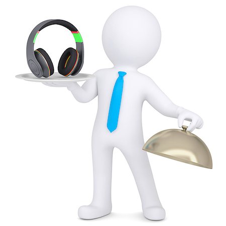 simsearch:400-06789466,k - 3d man holding headphones on a platter. Isolated render on a white background Stock Photo - Budget Royalty-Free & Subscription, Code: 400-06789478