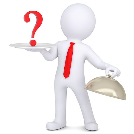 simsearch:400-05906315,k - 3d man holding a question mark on the dish. Isolated render on a white background Stock Photo - Budget Royalty-Free & Subscription, Code: 400-06789484