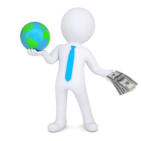 simsearch:400-04610806,k - 3d man changes the planet earth for money. Isolated render on a white background Stock Photo - Budget Royalty-Free & Subscription, Code: 400-06789487