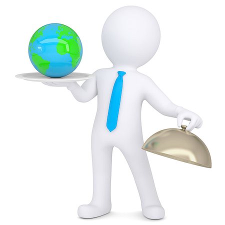 simsearch:400-06789466,k - 3d man holding a globe on a platter. Isolated render on a white background Stock Photo - Budget Royalty-Free & Subscription, Code: 400-06789488