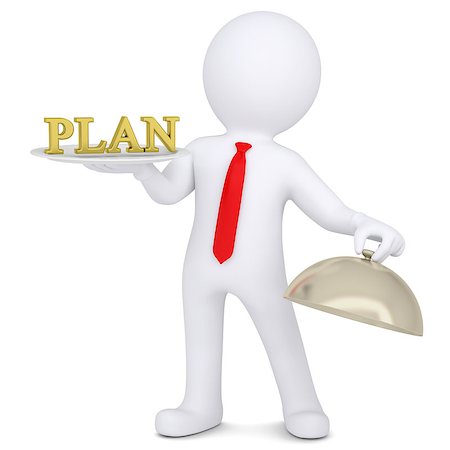 simsearch:400-06789466,k - 3d man holding a gold plan on a platter. Isolated render on a white background Stock Photo - Budget Royalty-Free & Subscription, Code: 400-06789480