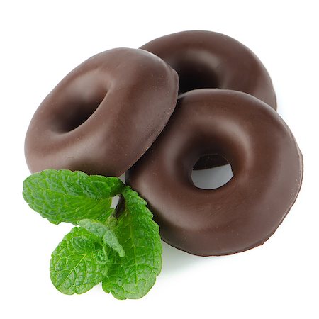 donut hole - Chocolate donut cookies with green mint leaves on whute background. Stock Photo - Budget Royalty-Free & Subscription, Code: 400-06789723