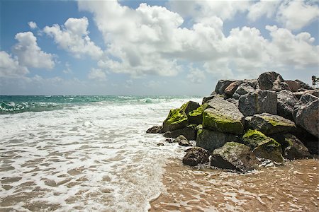 simsearch:400-04660767,k - Sunny day with waves and stones on the ocean shore in Palm Beach, Florida Foto de stock - Super Valor sin royalties y Suscripción, Código: 400-06789880