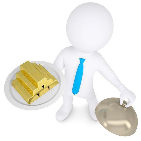 3d white man keeps on a platter of gold bullion. Isolated render on a white background Photographie de stock - Aubaine LD & Abonnement, Code: 400-06789899