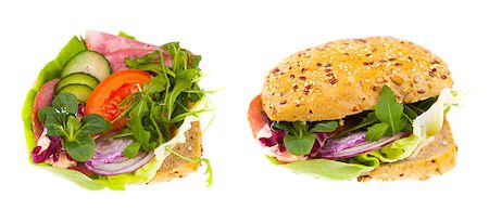 Delicious and healthy sandwich - two photos isolated on white Stock Photo - Budget Royalty-Free & Subscription, Code: 400-06794472