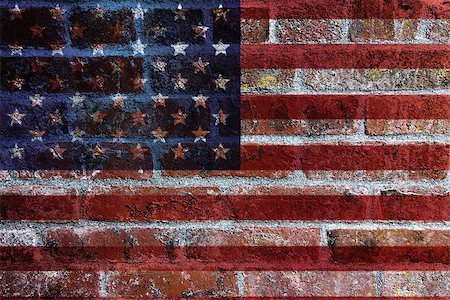 USA American Flag on Textured Grunge Brick Wall Background Stock Photo - Budget Royalty-Free & Subscription, Code: 400-06794566