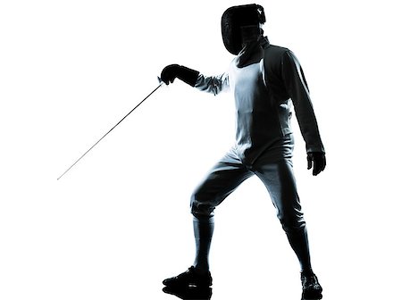 simsearch:642-01736438,k - one man fencing silhouette in studio isolated on white background Photographie de stock - Aubaine LD & Abonnement, Code: 400-06794891