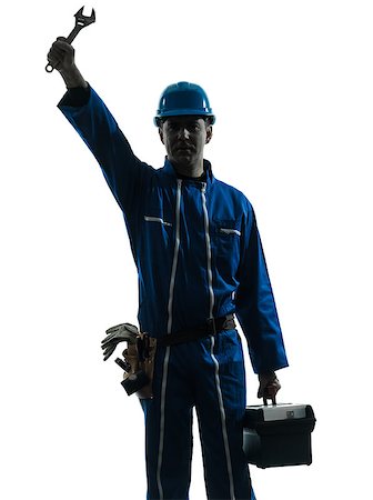 one caucasian repairman worker saluting silhouette in studio on white background Stock Photo - Budget Royalty-Free & Subscription, Code: 400-06794939