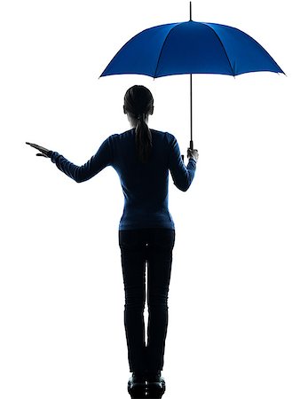 silhouette girl with umbrella - one caucasian woman holding umbrella umbrella palm gesture   in silhouette studio isolated on white background Stock Photo - Budget Royalty-Free & Subscription, Code: 400-06795017